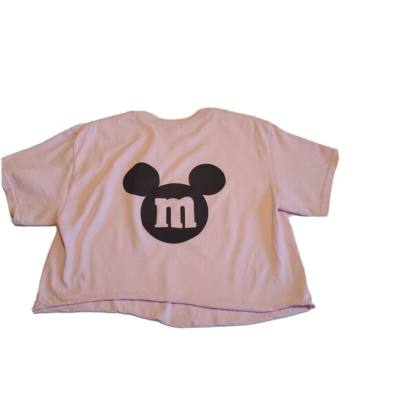 Disney Cropped T-Shirt Medium Short Sleeve Mickey Mouse Disney Castle Pink - Picture 2 of 9